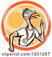 Clipart Of A Cartoon Turkey Runner In A Yellow And Orange Circle Royalty Free Vector Illustration