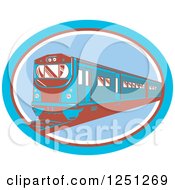 Poster, Art Print Of Retro Blue And Brown Train In An Oval