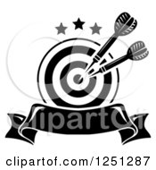 Clipart Of A Black And White Target With Throwing Darts And A Banner Royalty Free Vector Illustration