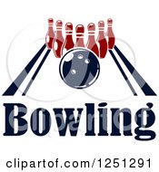Poster, Art Print Of Bowling Ball On An Alley With Pins And Text