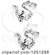 Clipart Of Grayscale Flowing Music Notes Royalty Free Vector Illustration