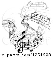 Poster, Art Print Of Grayscale Flowing Music Notes 2