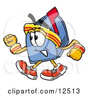 Poster, Art Print Of Blue Postal Mailbox Cartoon Character Speed Walking Or Jogging