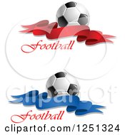 Clipart Of 3d Soccer Balls With Banners And Fooball Text Royalty Free Vector Illustration