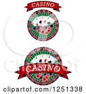 Poster, Art Print Of Red Casino Banners With Roulette Wheels Poker Chips And Playing Cards
