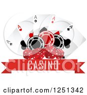 Red Casino Banner With Dice Poker Chips And Playing Cards