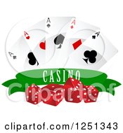 Poster, Art Print Of Green Casino Banner With Dice Poker Chips And Playing Cards
