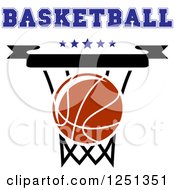 Poster, Art Print Of Basketball In A Hoop With Stars And Text