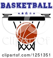 Clipart Of A Basketball In A Hoop With Stars And Text Royalty Free Vector Illustration