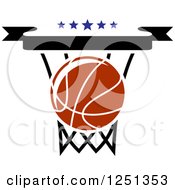 Clipart Of A Basketball In A Hoop With Stars Royalty Free Vector Illustration