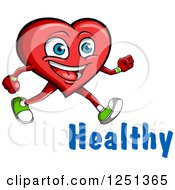 Clipart Of A Happy Exercising Heart With Healthy Text Royalty Free Vector Illustration