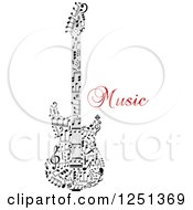 Clipart Of A Guitar Made Of Notes With Music Text Royalty Free Vector Illustration