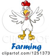Clipart Of A Happy White Chicken With Farming Text Royalty Free Vector Illustration