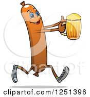 Clipart Of A Sausage Character Running With Beer Royalty Free Vector Illustration