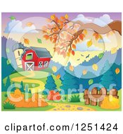 Poster, Art Print Of Red Barn And Silo With An Autumn Tree Branch