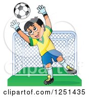 Poster, Art Print Of Soccer Goalie Boy Blocking A Ball In Front Of A Goal