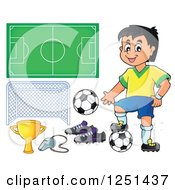 Poster, Art Print Of Presenting Boy Soccer Player And Accessories