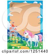 Poster, Art Print Of Parchment Scroll Bordered With A Castle And Unicorn