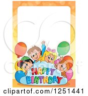 Poster, Art Print Of Border Of Children With A Happy Birthday Cloud And Party Balloons