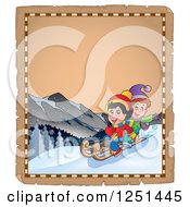 Poster, Art Print Of Aged Parchment Page With Children Sledding