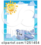 Poster, Art Print Of Border Of A Happy Cute Airplane And Sun