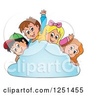 Poster, Art Print Of Happy Children Peeking Around A Cloud