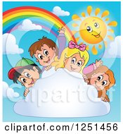 Poster, Art Print Of Children Behind A Cloud With A Rainbow And Happy Sun