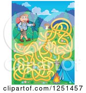 Poster, Art Print Of Male Hiker With A Camp Site And Maze