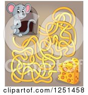 Poster, Art Print Of Mouse Peeking Out Of A Hole Over Cheese And Maze