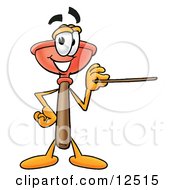 Clipart Picture Of A Sink Plunger Mascot Cartoon Character Holding A Pointer Stick