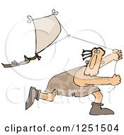 Clipart Of A Caveman Running And Flying A Kite Royalty Free Vector Illustration