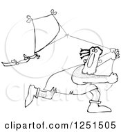 Poster, Art Print Of Black And White Caveman Running And Flying A Kite