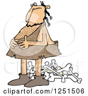 Clipart Of A Full Caveman Holding His Belly Over A Pile Of Bones Royalty Free Vector Illustration