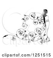 Clipart Of A Black And White Bride With Vine Swirls Royalty Free Vector Illustration