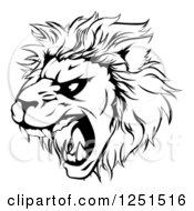 Black And White Roaring Aggressive Lion Mascot Head