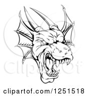 Poster, Art Print Of Black And White Fierce Dragon Mascot Head