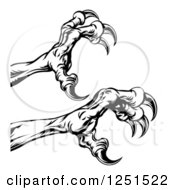 Clipart Of Black And White Reaching Eagle Talons Royalty Free Vector Illustration