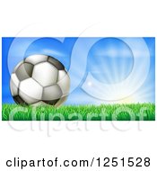 Poster, Art Print Of 3d Soccer Ball In Grass At Sunrise