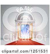 Poster, Art Print Of 3d Red Carpet Leading To Lights In An Open Doorway With Fame Text