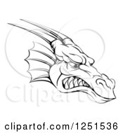 Clipart Of A Black And White Snarling Fierce Dragon Mascot Head Royalty Free Vector Illustration