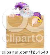 Clipart Of A Senior Male Wizard Pointing Down At A Wooden Sign Royalty Free Vector Illustration