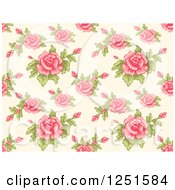 Clipart Of A Vintage Seamless Pink Rose Background Pattern Royalty Free Vector Illustration