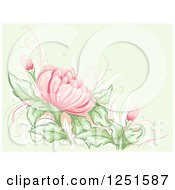 Poster, Art Print Of Green Background With Pink Lilies