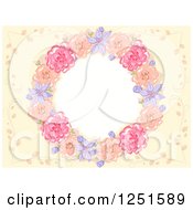 Clipart Of A Floral Wreath Frame On Pastel Yellow Royalty Free Vector Illustration