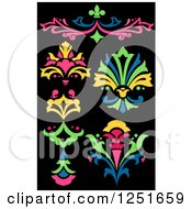 Poster, Art Print Of Neon Floral Designs On Black