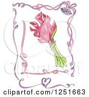 Pink And Purple Ribbon Borders With Pink Lilies