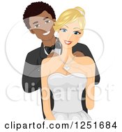 Clipart Of A Handome Black Man Putting A Necklace On His White Wife Royalty Free Vector Illustration