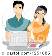 Poster, Art Print Of Happy Couple Working Together With A Laptop And Cell Phone