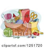 Clipart Of A Basket Of Rug Hooking Accessories Royalty Free Vector Illustration