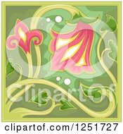Clipart Of A Pink And Green Tulip Tile Royalty Free Vector Illustration